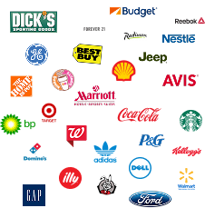 Brand Partners: Target, Walmart, Starbucks, Best Buy, Home Depot, Marriott, Ford, Coca-Cola, P&G, and more